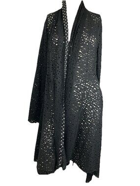 OS Noblu Eyelet Lagenlook  Duster Kimono Back Sweep Black Perforated